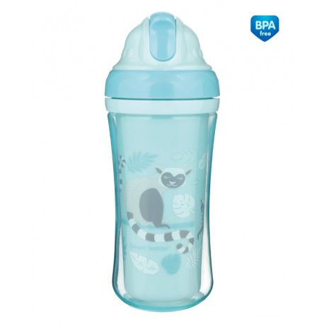 Canpol babies Športová fľaša so silikónovou slamkou JUNGLE 260 ml modrá